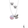 thumbnail image 2 of Delight Jewelry Silvertone Domed Multi Color CNA Silver tone Guardian Angel Charm Necklace and Stud Earrings, 2 of 4