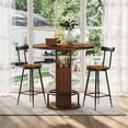 thumbnail image 2 of Leumius 3-Piece Bar Table Set with 2 Stools,31.5" Round Pub Table with Metal Ring Footrest,Space-Saving Dining Set for Kitchen,Living Room,Small Space,Walnut, 2 of 6