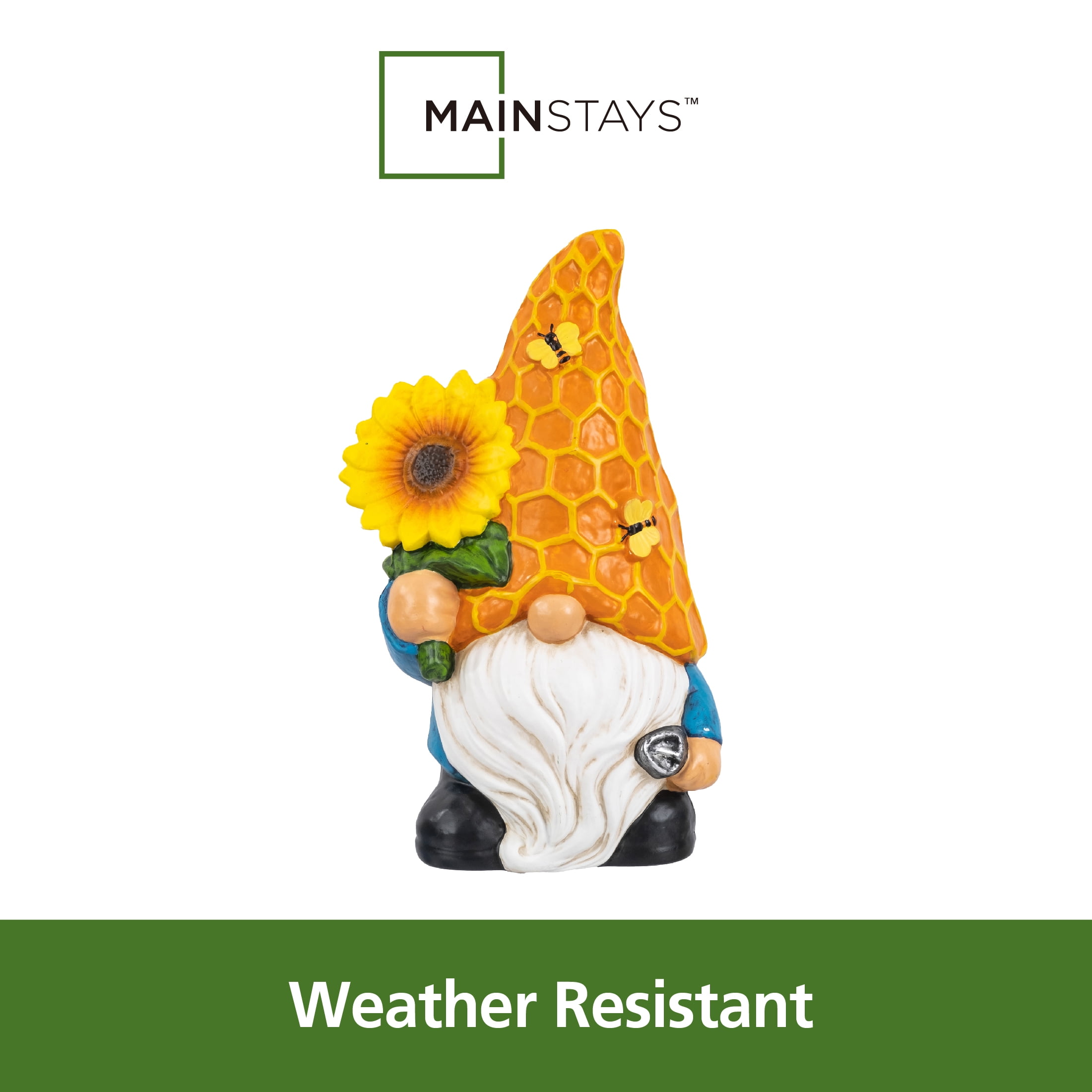 Mainstays Resin Outdoor Garden Gnome Statue with Sunflower Decoration