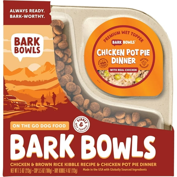 Bark Bowls On The Go Dog Food, Chicken Pot Pie Dinner, 7.5 oz Tray
