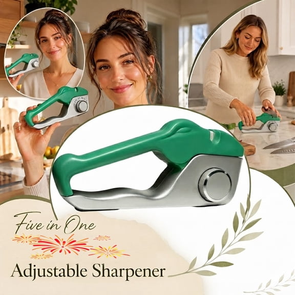 Metal Knife Sharpener, 5-in-1 Adjustable Kitchen Knife Sharpener Tool with Metal Body, Professional Sharpening System for Chef Knives (1pc)