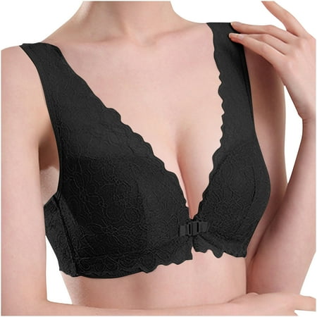 fheaev Front Closure Bras For Women No Underwire Front Snap Bras Post Surgery Front Closure Brassiere Sports Bra Wireless Minimizer Bra Everyday Bar