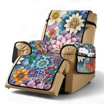 TSOVTHRID Boho Mandala Lotus Flower Print Recliner Cover Non-Slip Recliner Comfy Sofa Slipcover Recliner Cover 1 Seat Couch Protector Soft Furniture Protector Covers with Pocket