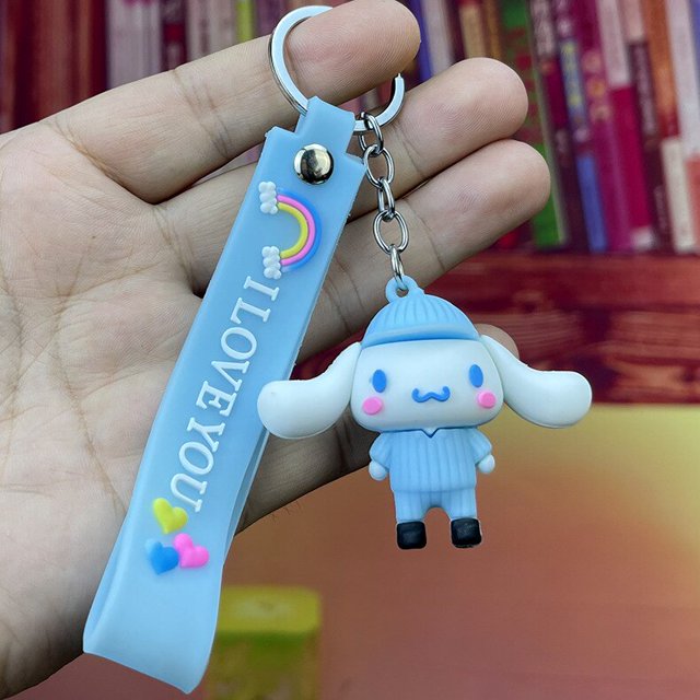 Hello Kitty Sanrio Kuromi pingüino Rana perro gato lindos llaveros con bola de pelo de conejo esponjoso mujer chica bolso colgante llavero regalos xuanjing unisex