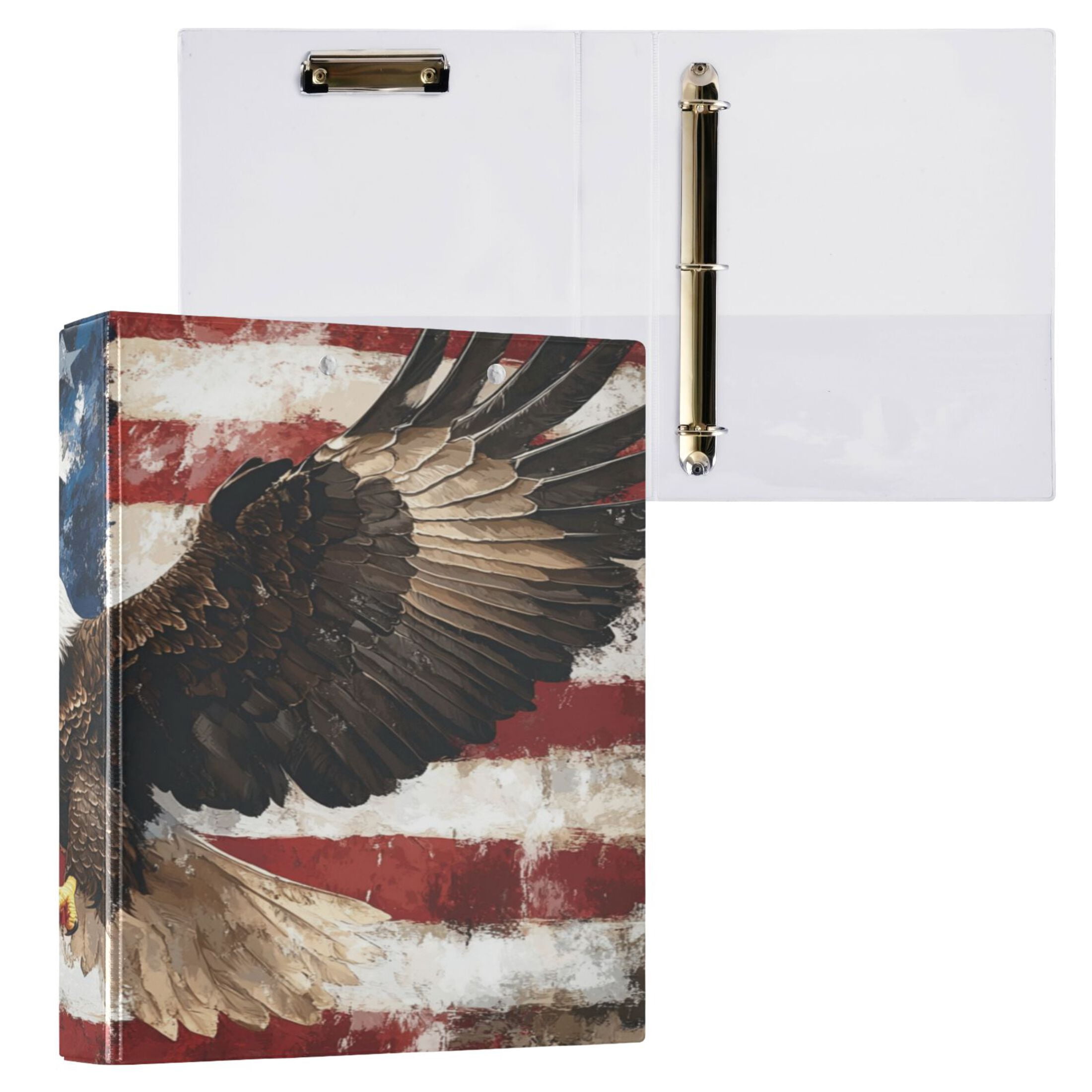 WOBOGO American Patriotic Faith File Folders Extra Large Capacity to Hold 200 Sheets of Documents Hard Shell Ring Binder for School Home Office