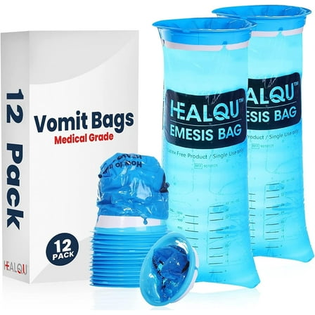 HEALQU Hospital Vomit Bags – 12 Pack, 1000ml Car & Travel Barf Bags – Leak-Resistant Disposable Puke Bags for Motion Sickness & Airsickness