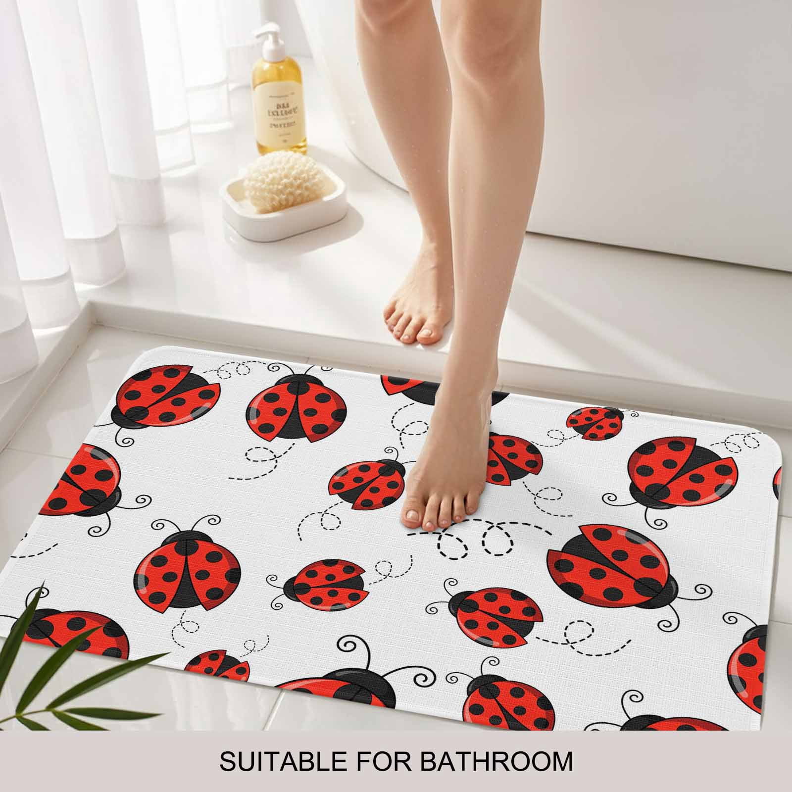 Red Ladybugs Doormat Outdoor Entrance 18"x30", Animal Themed Spring Summer Rustic Absorb Moisture Dirt Door Mats, Non-Slip Rubber Backing Floor Mats Indoor, Low-Profile Front Door Rugs