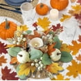 thumbnail image 6 of Uutvery Fall Pumpkin Maple Leaf Berry Candle Ring Decor Autumn Candle Rings Thanksgiving Day Ring Holder Wreaths Pillar Candle Holder for Wedding Thanksgiving Halloween Tabletop Decoration, 6 of 9