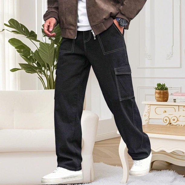 Pantalones largos para hombre, moda informal, cómodos, sólidos, con bolsillos, con cordón ajustable, pantalones regulares de poliéster para hombre.