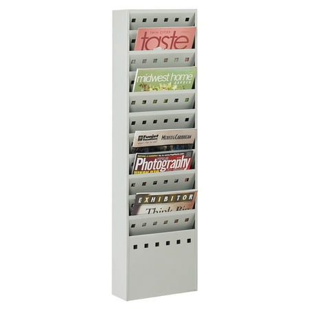 Nine Pocket Magazine Rack - Steel Magazine Rack w 11 Pockets in Gray