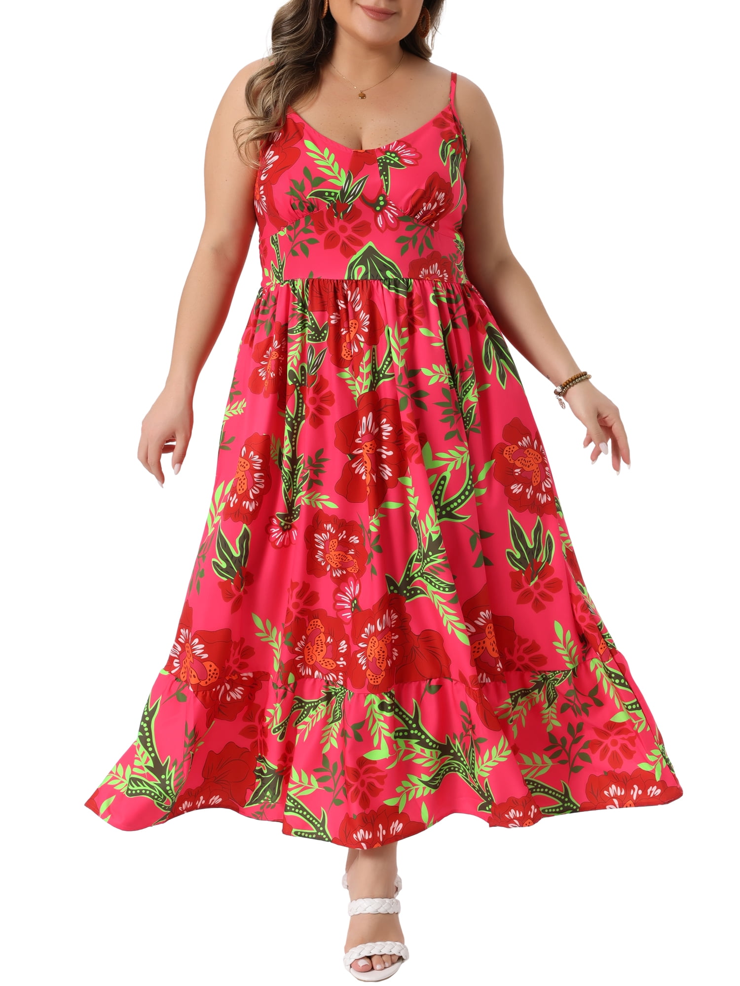 DARING DIVA Women's Plus Dresses V Neck Floral Cami Maxi Dress 3X Red