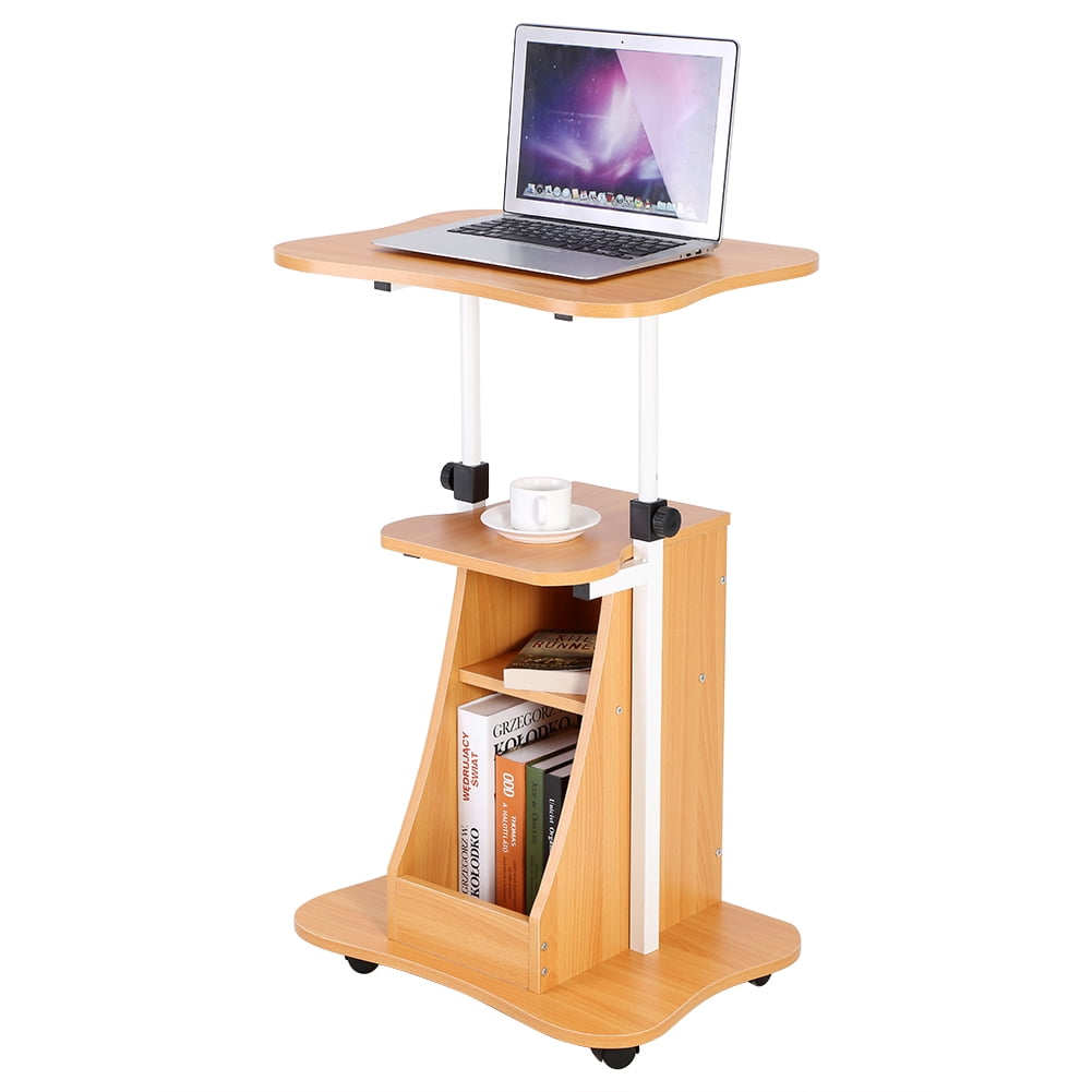 Height Adjule Laptop Desk Table Notebook Computer Stand Cart Workstation With Shelves And Wheels From 26 To