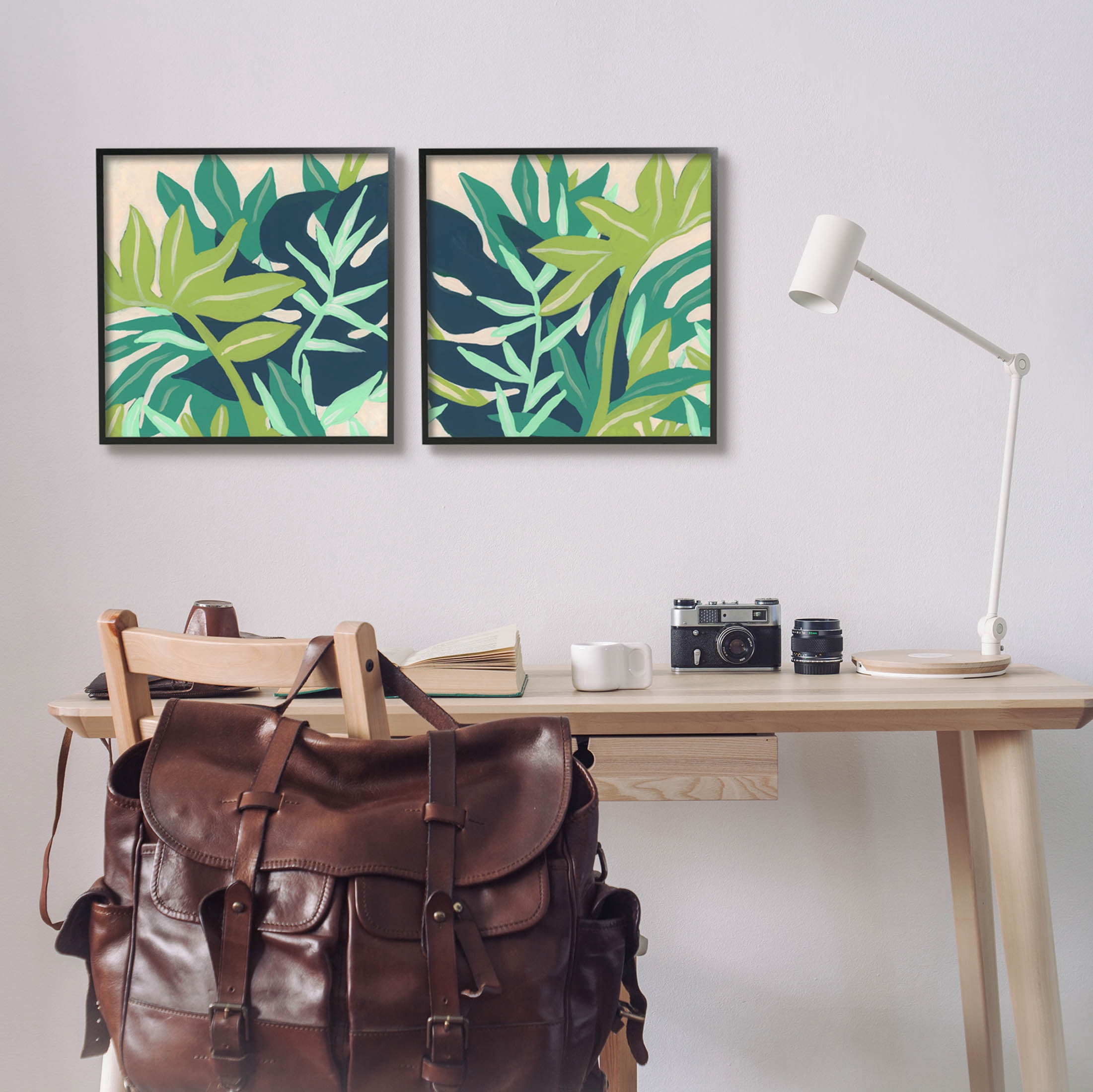 Stupell Industries Layered Tropical Botanical Leaves Graphic Art Black Framed Art Print Wall Art, Set of 2, Design by June Erica Vess