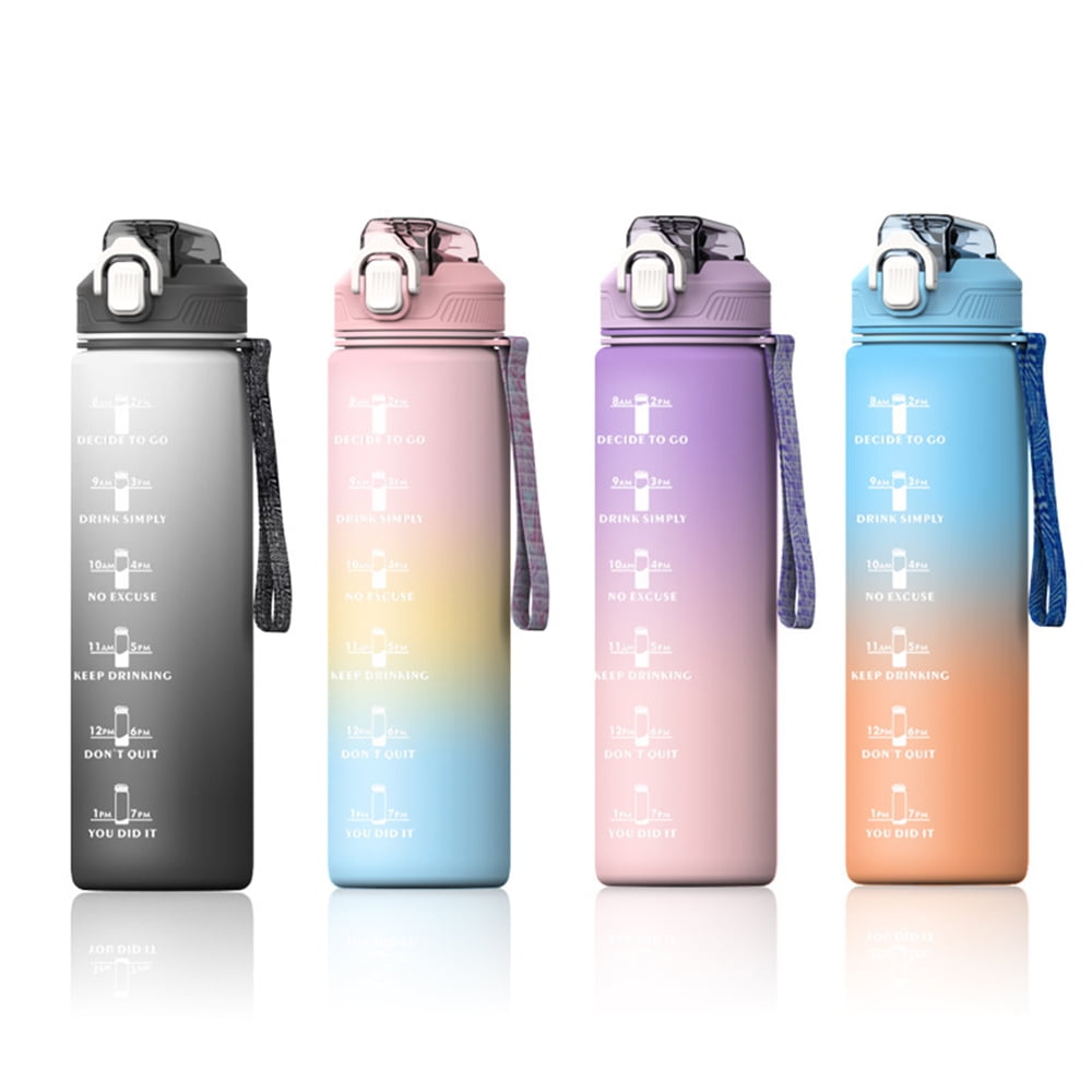 1L Motivational Water Bottle with Time Markers Grey / Black – Bottonic
