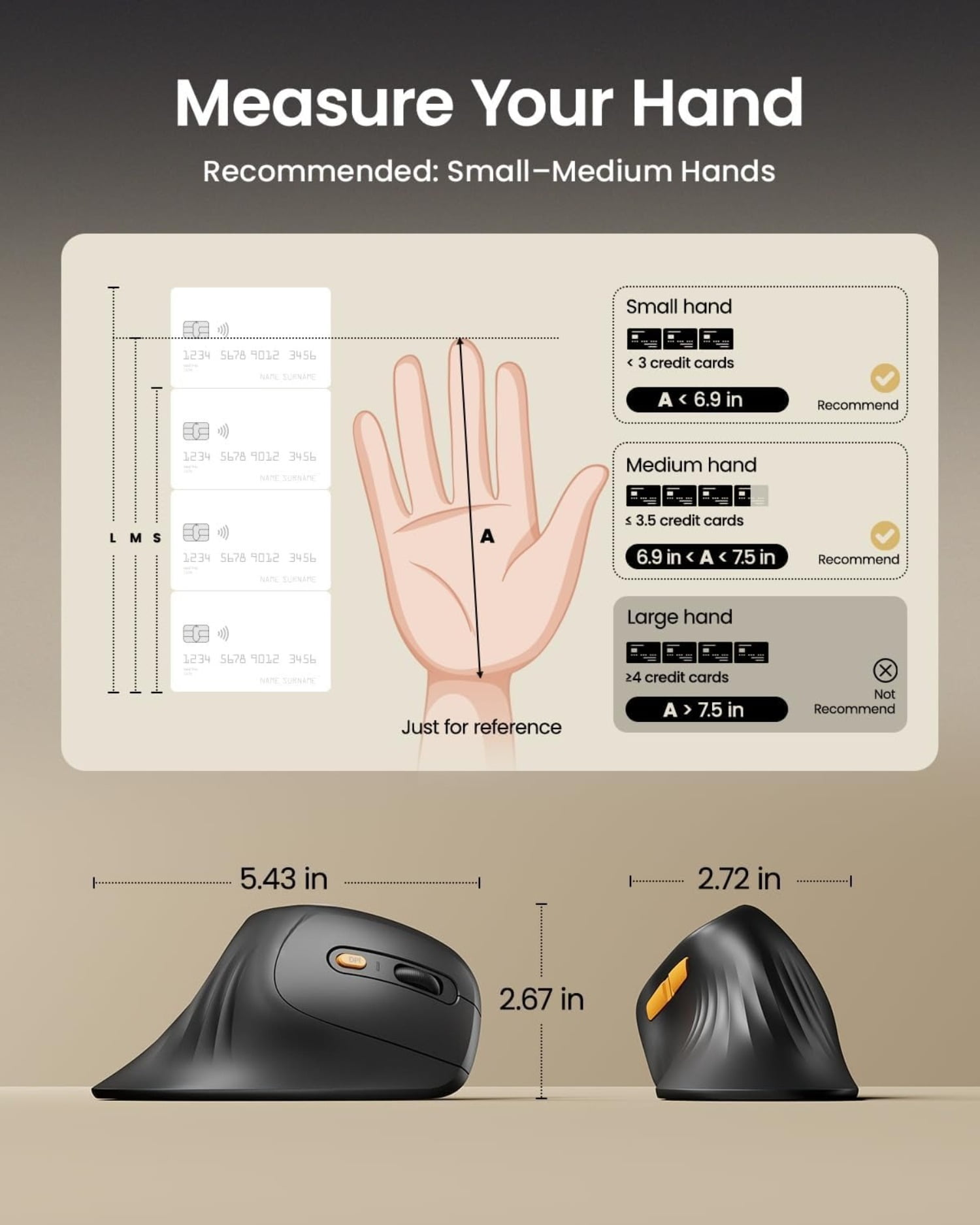 Ergonomic Mouse, EM11 NL Bluetooth Rechargeable Wireless Vertical Mouse, 3 Multi-Device Connectivity, Black