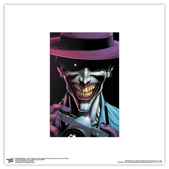 Gallery Pops DC Comics Batman - Three Jokers #3 Joker Camera Premium Variant Cover Jason Fabok Wall Art, Unframed Version, 12" x 12"