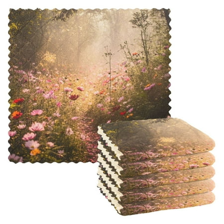 

6 Pack Kitchen Dish Towels 11 Inch x 11 Inch Reusable Cleaning Cloths for Washing Dishes Dish Cloths for Drying Dishes Forest Is Covered with Flowers