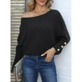 thumbnail image 4 of Women'S Off Shoulder Long Sleeve Solid Color Knitted Sweater Casual Loose Fall Trendy Pullover Tops Black S, 4 of 8