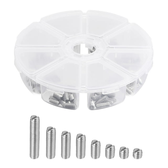 Unique Bargains Slotted Set Grub Screws, M4 Metric 304 Stainless Steel Flat Point Set Screw Assortment Kit 1set (100pcs)