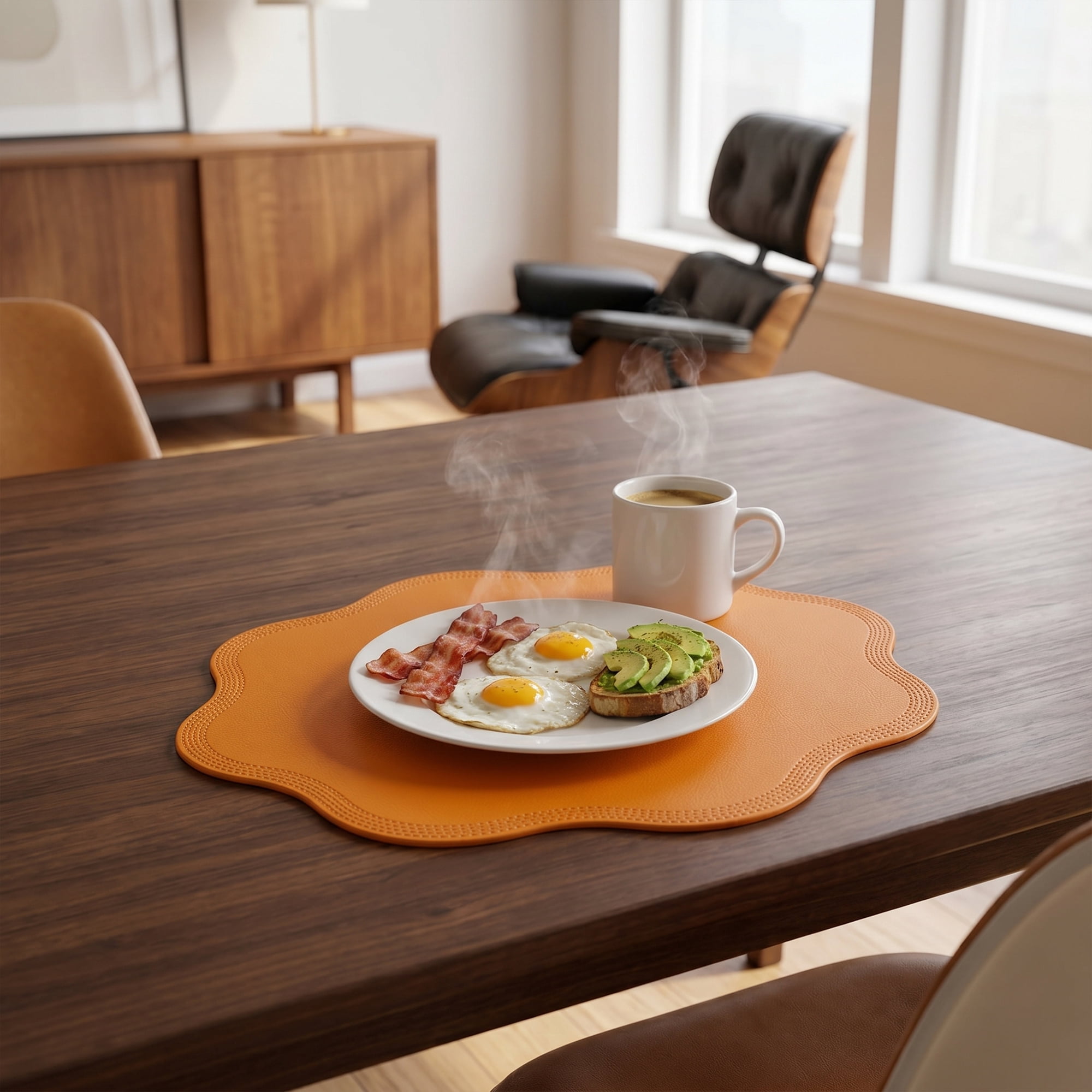 Unique Bargains Set of 6 Faux Leather Placemats for Kitchen Table Decor Yellow 15"x15"