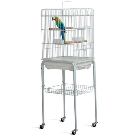 Yaheetech Iron Parrot Bird Cage House Pet w/Wheels White