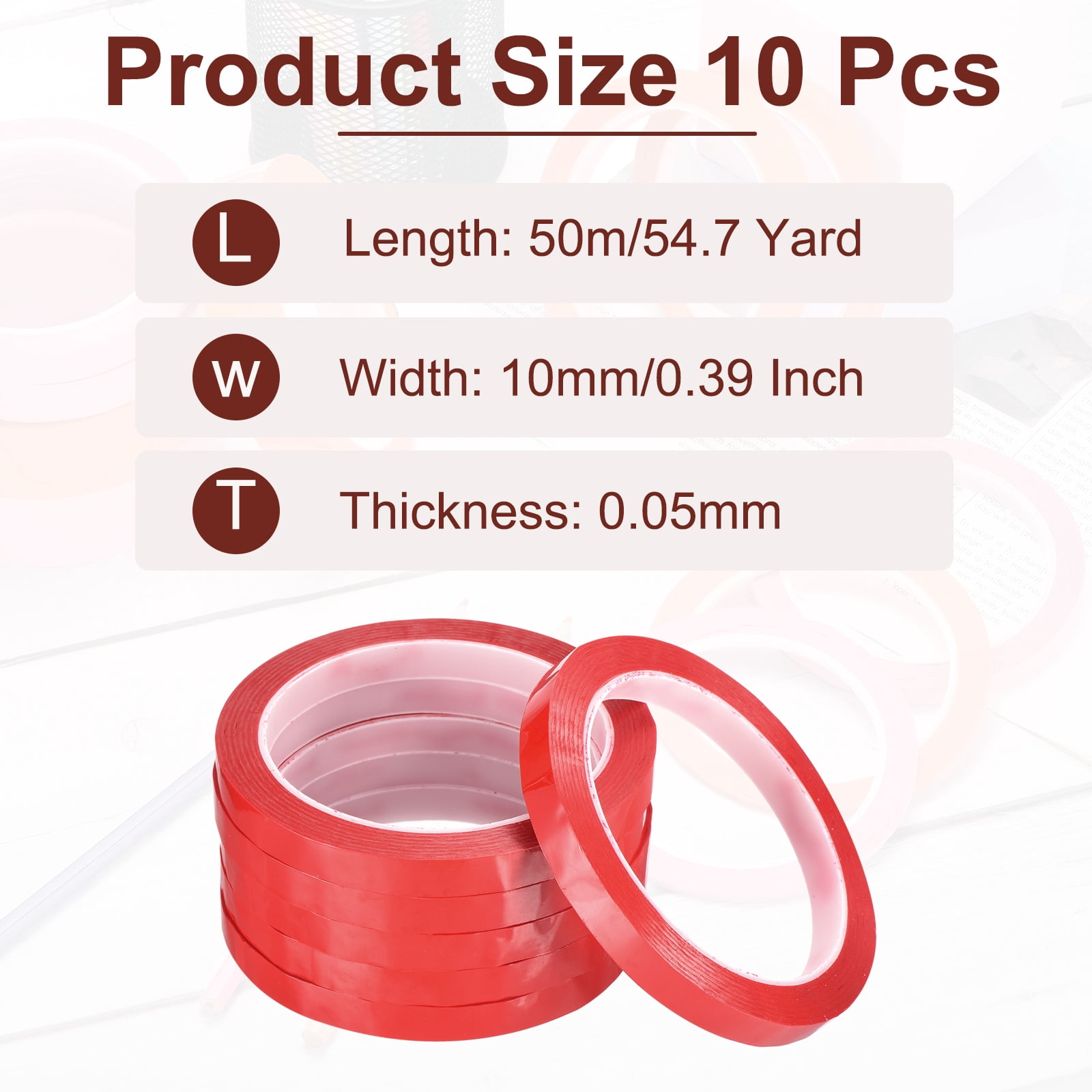 Uxcell 10 Rolls Whiteboard Tape Graphic Chart Tape 10mm 54.7 Yard Art Tape Thin Self-Adhesive Pinstripe Tape Masking Tape, Red