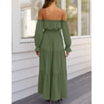 thumbnail image 3 of YOGAFOX Women's Boho Off Shoulder Long Sleeve Smocked Side Split Flowy A Line Maxi Dress S-XXL, 3 of 5