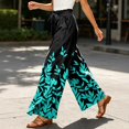 thumbnail image 5 of Watercolor Floral Wide Leg Pants for Women, High Waist Drawstring Palazzo Trousers - Boho Summer Flowy Beach Bottoms Cyan XL, 5 of 7