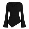 thumbnail image 6 of Xaqiouau Off Shoulder Sweater for Women Ribbed Knit Long Sleeve Bell Sleeve Slim Fit Asymmetrical Hem Pullover Casual Fall Winter Top, 6 of 7