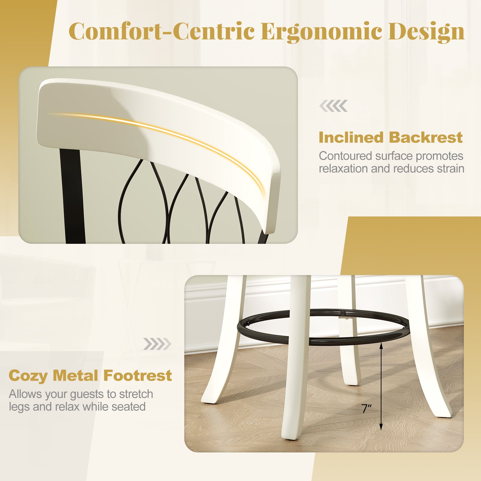 Gymax 26'' Set of 2 Bar Stools w/ Footrest Rubber Wood Frame & Tufted Rivets