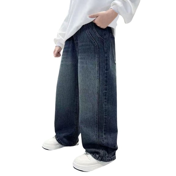 GiLiling Boys Baggy Jeans Wide Leg Denim Pants Loose Fit Casual Streetwear Trousers for Kids and Teens (Navy, 5-6 Years)