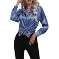 thumbnail image 2 of MAWCLOS Blouse pour Femmes Chemises Boutonnées Tunique à Col Hauts Décontractés Chemise à Manches Longues Bleue L, 2 of 4
