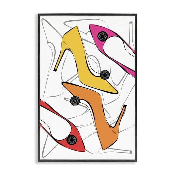 Stupell Industries Bright Happy Heels Beauty & Fashion Painting Black Framed Art Print Wall Art, 12 x 18