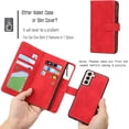 thumbnail image 3 of Compatible with Samsung Galaxy S22 5G Wallet Case,Detachable 2 in 1 Magnetic Zipper Leather Cover Case [6 Card Slots] [Wrist Strap] [Stand Feature] for Samsung Galaxy S22 5G,6.1 inch Red, 3 of 15