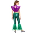 thumbnail image 5 of Aislor Girls Mermaid Two Piece Outfit Iridescent Cap Sleeve Crop Top with Flared Fishtail Bottoms Purple Green A 10, 5 of 6