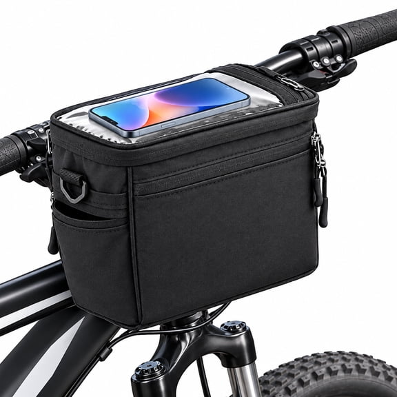 Bike Bag For Bicycles, BUSATIA Bike Handlebar Bag,Bicycle Bag Large Bicycle Front Storage Pouch Bag,6.5 inch Transparent Pouch with Shoulder Strap