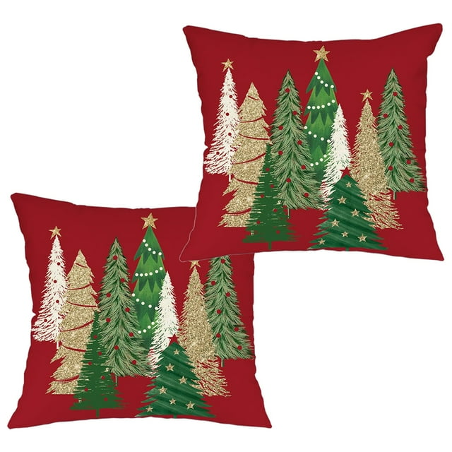 pimelu Housses de Coussin de Noël 18x18 Pouces Ensemble de 2 Coussins Décoratifs Sapin de Noël Rouges Coussins Décoratifs d'Hiver Décoration de Noël pour la Maison Canapé jusqu'à 70 % de Rabais Liquidation d'Été Circulaire Offres jusqu'à 60 % de Rabais