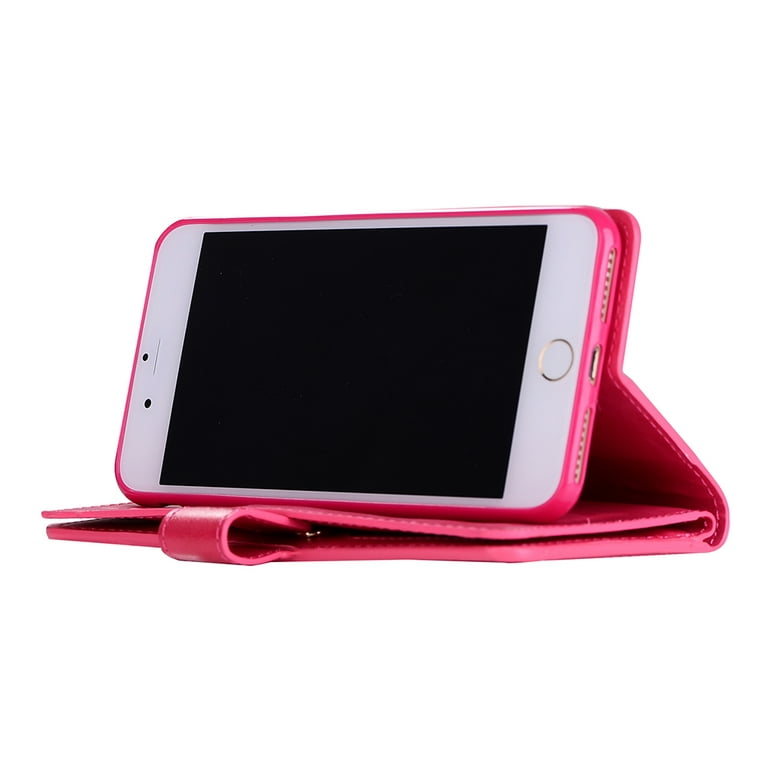 iPhone 7 Plus Case,iPhone 8 Handbag Magnet Stand Folio PU Leather Credit Card Holder Flip Soft Zipper Wallet Protective Case Apple iPhone 7 Plus/8 Plus 5.5",Rose - Walmart.com