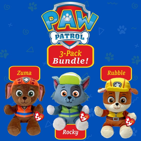 TY Beanie Babies Paw Patrol (Rocky & Rubble & Zuma) 8 Inches Soft Body Bundle