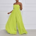 thumbnail image 4 of Strapless Jumpsuits for Women Summer Dressy Smocked Tube Top Rompers One Piece Flowy Wide Leg Pants with Pockets, 4 of 4
