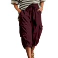 thumbnail image 6 of Capris for Women with Pockets Wide Leg Cargo Pants High Elastic Waist Hiking Travel Ladies Baggy Trousers Drawstring Loose Fit Casual Lounge Yoga Workout Palazzo Sweatpants Outdoor Golf Jogger Wine, 6 of 8