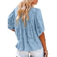 thumbnail image 3 of Txlixc Blusa informal para mujer, cuello en V, manga acampanada, textura de flores, botones, camisa suelta con volantes para mujer Txlixc  Moda, 3 of 5