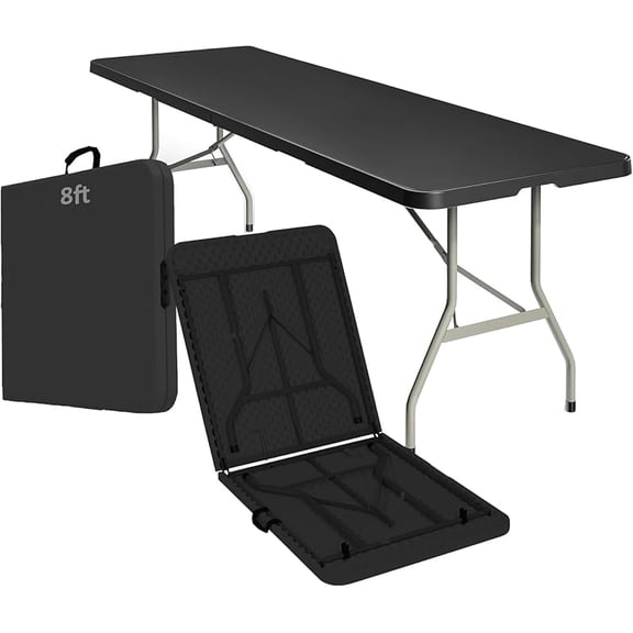 8 Foot Heavy Duty Portable Folding Table - Plastic Folding Table Portable Long Table for Indoor Outdoor Use Rectangular with Carrying Handle,Black