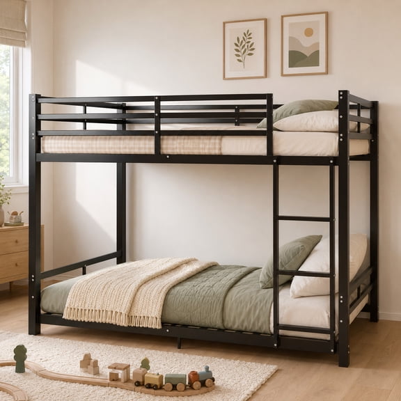 Alvantor Bunk Bed Twin over Twin, Metal Low Bunk Bed for Kids with Ladder and Anti-tip Bracket Black
