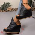 thumbnail image 4 of Womens Platform Wedges Open Toe Casual Soft Leather High Heels Sandals Comfy Arch Support Slip on Slides Black Size 7.5, 4 of 6