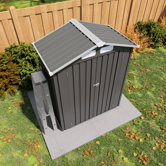 5X3 FT Metal Outdoor Storage Shed, Tool Shed with Peaked Roof Waterproof, Lockable Door Compact Metal Tool Shed for Garden, Backyard, Patio, Sundries and Bike Storage, Gray