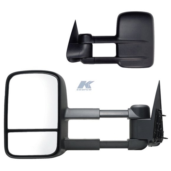 K-Source Miroir de Remorquage Extérieur 62073-74G Remplacement OEM; Rallonge de 4 Pouces; Manuel; Sans Clignotant; Sans Miroirs Chauffants; Pliant; Noir; Ensemble de 2