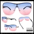 thumbnail image 2 of SA106 Womens Oversize Shield Curved Wrap Around Fashion Sunglasses / Gold Frame - Blue Pink Lens, 2 of 7