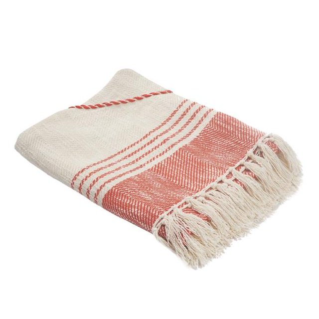 LR Resources THROW80186RED4250 Coastal Edge Geometric Diamond Throw Blanket with Fringe - Rectangle