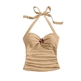 thumbnail image 5 of XIAONA Casual Tank Tops For Women Summer Sleeveless Solid Color Halter Open Back Crop Tie Back Slim Fit Floral Decoration Comfortable Soft Breathable Sexy Daily Basic Tops For Ladies,XS, 5 of 6